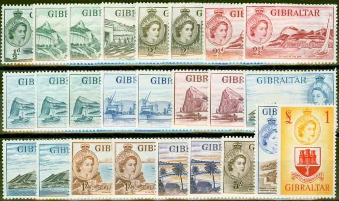 Rare Postage Stamp from Gibraltar 1953-59 Extended set of 25 SG145-158 All Shades Fine Lightly Mtd Mint CV £347