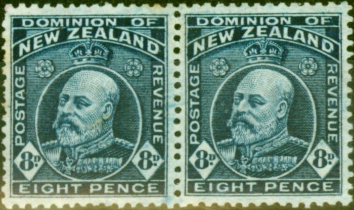 Valuable Postage Stamp from New Zealand 1909 8d Indigo-Blue SG393 P.14 x 14.5 Fine Mtd Mint Pair