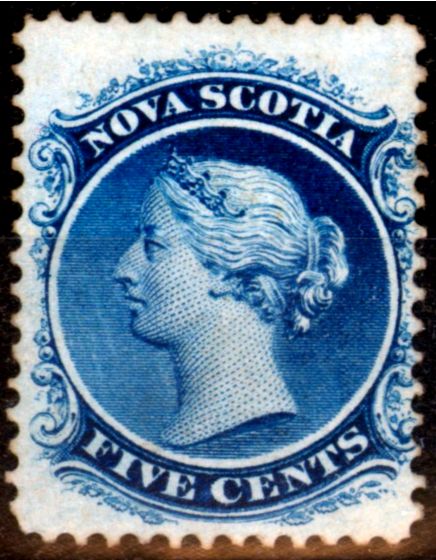 Rare Postage Stamp from Nova Scotia 1860 5c Deep Blue SG13 Fine Mtd Mint