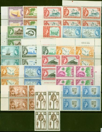 Collectible Postage Stamp from Solomon Is 1956-63 Extended set of 19 SG82-96 in Superb MNH Blocks of 4