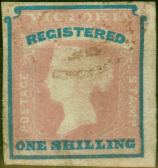 Collectible Postage Stamp Victoria 1854 1s (Registered) Rose-Pink & Blue SG34 3rd Ptg Position 8 Fine Used