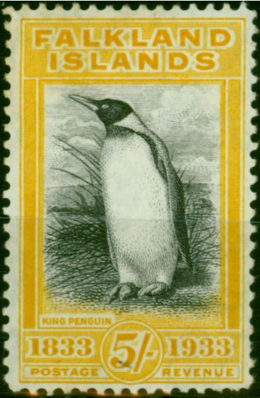 Valuable Postage Stamp Falkland Islands 1933 5s Black & Yellow SG136 Fine VLMM