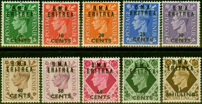 Collectible Postage Stamp from Eritrea 1948-49 Set of 10 to 1s SGE1-E9 Very Fine MNH