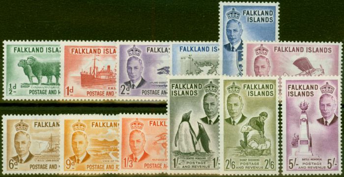 Rare Postage Stamp from Falkland Islands 1952 Set of 12 to 5s SG172-185 V.F MNH
