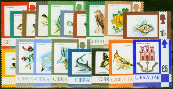 Collectible Postage Stamp Gibraltar 1977 Flora & Fauna Set of 18 SG374-389a V.F MNH