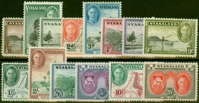 Old Postage Stamp from Nyasaland 1945 Set of 14 SG144-157 Fine Mtd Mint