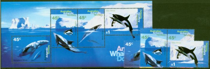 Old Postage Stamp A.A.T 1995 Whales & Dolphins Set of 5 SG108-MS112 V.F MNH