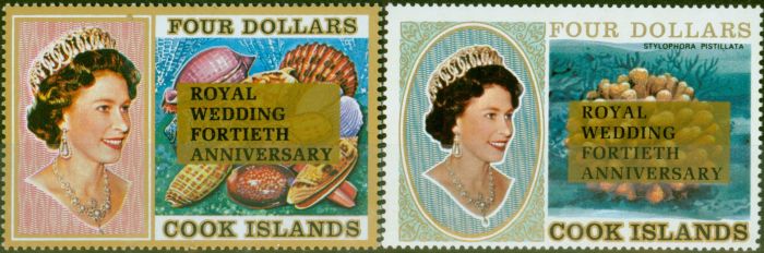 Valuable Postage Stamp from Cook Islands 1987 40th Anniv Royal Wedding set of SG1193-1194 V.F. MNH