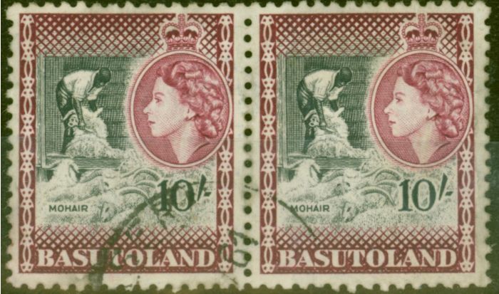 Old Postage Stamp from Basutoland 1954 10s Black & Maroon SG53 Fine Used Pair