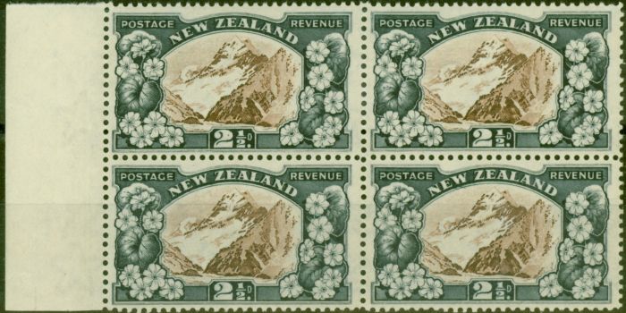 Rare Postage Stamp from New Zealand 1935 2 1/2d Chocolate & Slate SG560b P.13.5 x 14 V.F MNH Block of 4