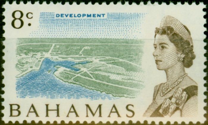Valuable Postage Stamp from Bahamas 1970 8c Dull Green Lt Blue & Purple White Paper SG300a V.F MNH Scarce