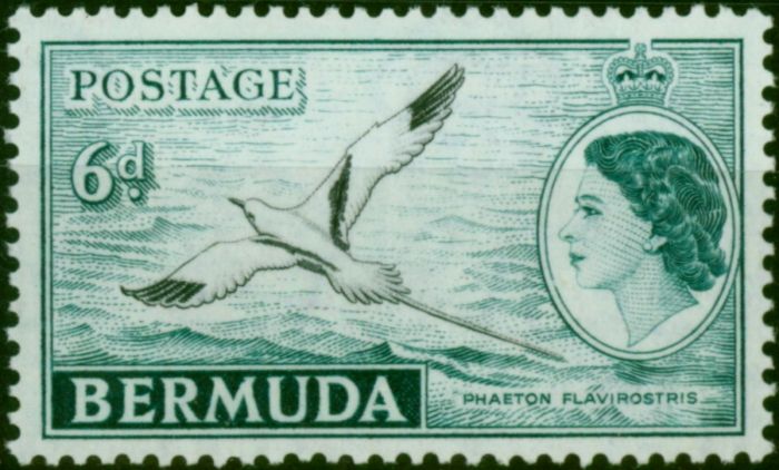 Bermuda 1953 6d Black & Deep Turquoise SG143 Fine MNH . Queen Elizabeth II (1952-2022) Mint Stamps
