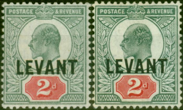 Rare Postage Stamp British Levant 1905 2d SGL4 & SGL4a Fine MM