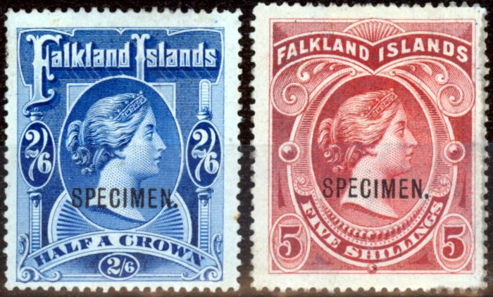 Old Postage Stamp from Falkland Is 1898 Specimen set of 2 SG41s-42s Fine Mtd MInt