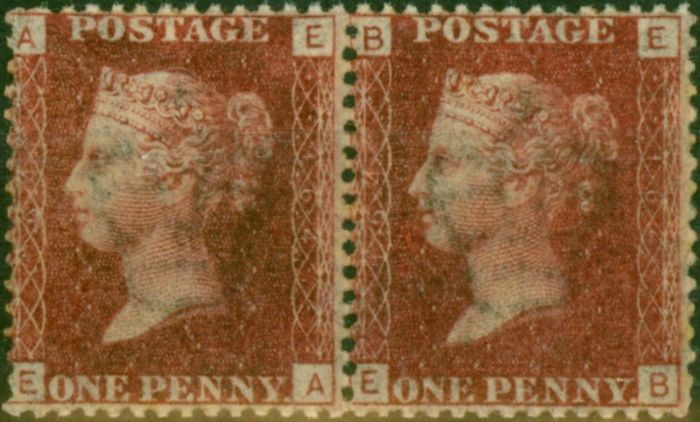 Valuable Postage Stamp GB 1864 1d Lake-Red SG43-44 Pl 164 Fine MNH Pair (A-E, E-B)