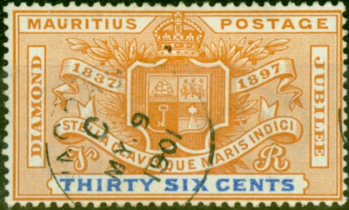Rare Postage Stamp from Mauritius 1893 36c Orange & Ultramarine SG133 Fine Used