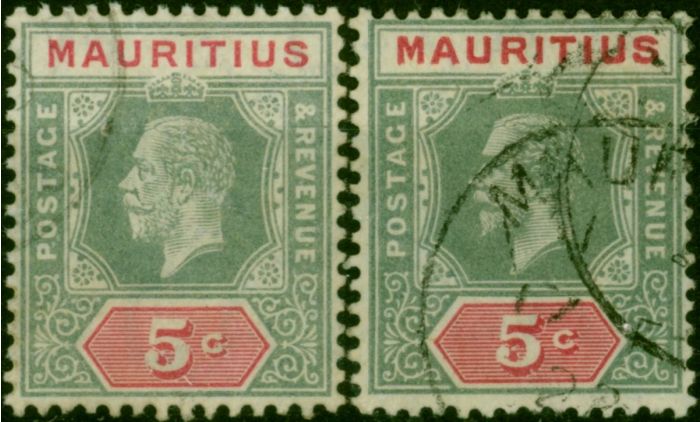 Mauritius 1913 5c Both Shades SG196 + 196a Fine Used . King George V (1910-1936) Used Stamps