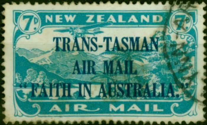 New Zealand 1934 7d Light Blue SG554 Good Used  King George V (1910-1936) Rare Stamps
