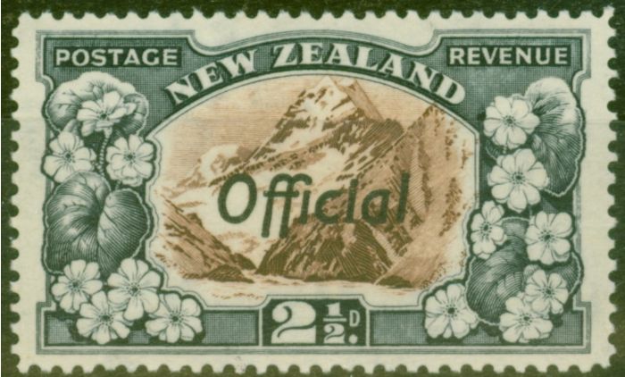 Rare Postage Stamp from New Zealand 1938 2 1/2d Chocolate & Slate SG0124a P.14 Very Fine MNH