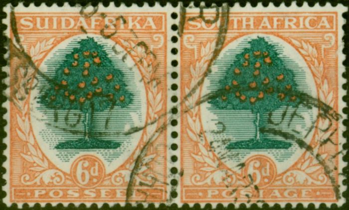 Old Postage Stamp South Africa 1932 6d Green & Orange SG47w Wmk Upright Fine Used Stamp