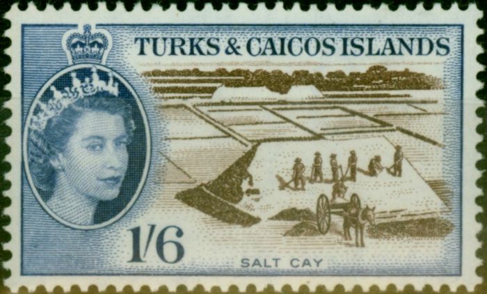 Valuable Postage Stamp Turks & Caicos Islands 1957 1s6d Sepia & Deep Ultramarine SG247 Fine VLMM