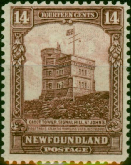 Collectible Postage Stamp Newfoundland 1928 14c Brown-Purple SG174a Fine VLMM