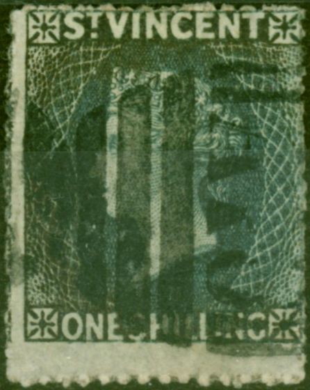 Rare Postage Stamp St Vincent 1866 1s Slate-Grey SG9 Fine Used (3)