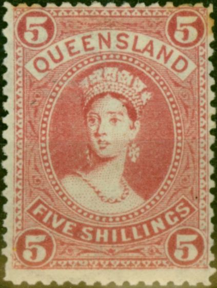 Old Postage Stamp from Queensland 1882 5s Rose SG154 Good Lightly Mtd Mint