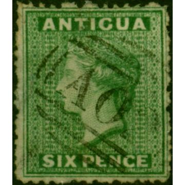 Antigua 1863 6d Green SG8a Wmk Upright Good Used 