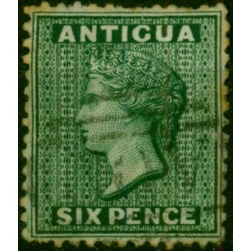 Antigua 1872  6d Blue-Green SG15x Wmk Reversed Good Used (2) 