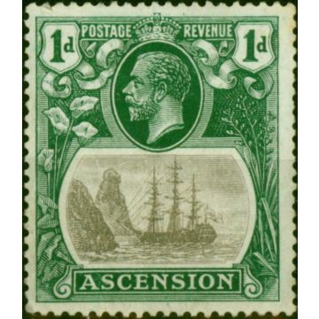 Ascension 1924 1d Grey-Black & Deep Blue-Green SG11b 'Torn Flag' Ave MM