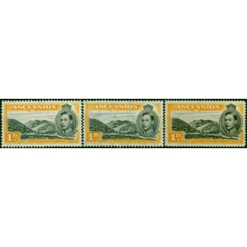 Ascension 1940-49 1d Black & Yellow-Orange SG39a, 39b + 39c All Perfs Fine MNH 