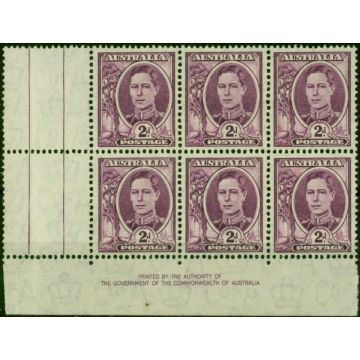 Australia 1944 2d Bright Purple SG205 V.F MNH Imprint Block of 6 