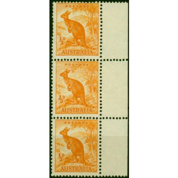 Australia 1949 1/2d Orange SG228b 'Sky Retouch' V.F MNH in Vertical Strip of 3