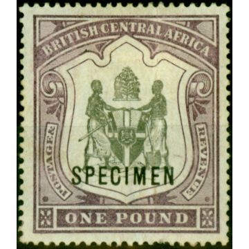 B.C.A. Nyasaland 1897 £1 Black & Dull Purple Specimen SG51s Good Mtd Mint