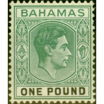 Bahamas 1938 £1 Deep Grey-Green & Black Thick Paper SG157 Fine Mtd Mint