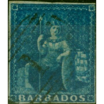 Barbados 1855 (1d) Deep Blue SG10 Good Used 