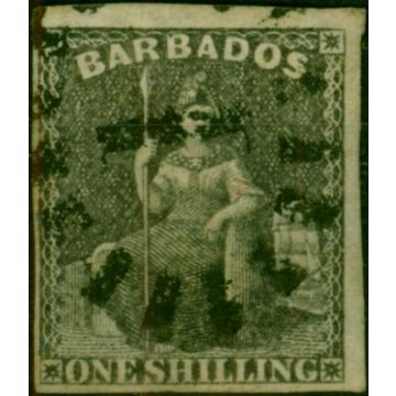 Barbados 1858 1s Brown-Black SG12 Fine Used