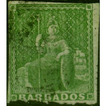 Barbados 1860 (1/2d) Yellow-Green SG13 Pin-Perf 14 Good Used Scarce