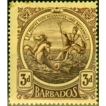 Barbados 1919 3d Deep Purple-Yellow Thick Paper SG186a Fine Mtd Mint
