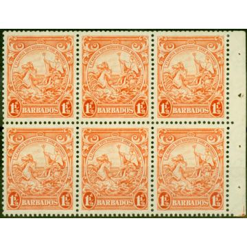 Barbados 1938 1 1/2d Orange Booklet Pane of 6 SG250Var SB7 Fine VLMM/MNH Very Scarce 