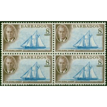 Barbados 1950 8c Bright Blue & Purple-Brown SG276 Fine MNH Block of 4 