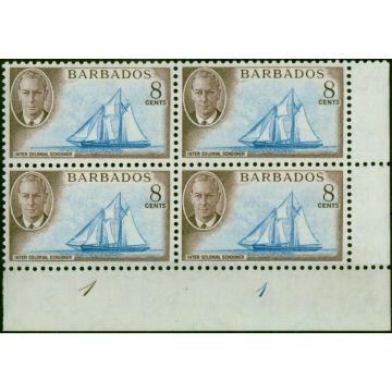 Barbados 1950 8c Bright Blue & Purple-Brown SG276 V.F MNH Block of 4 