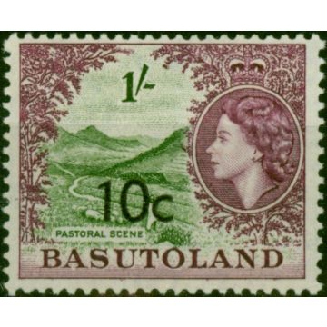 Basutoland 1961 10c on 1s Bronze-Green & Purple SG64a Type II Fine MNH