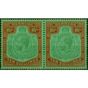 Bermuda 1924 10s Grn & Pale-Red Emerald SG92a 'Break in Scroll' on R.H Stamp in Pair with Normal Fine LMM 