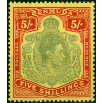 Bermuda 1943 5s Pale Bluish Green & Carmine-Red Pale Yellow SG118d Fine LMM Royal Cert 