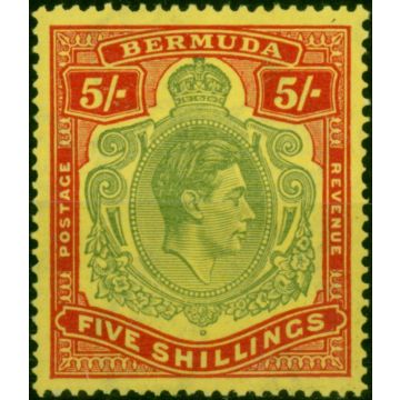 Bermuda 1943 5s Pale Bluish Green & Carmine-Red Pale Yellow SG118d V.F MNH (2) 