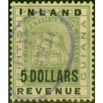 British Guiana 1888 $5 Green SG189 Fine Used Fiscal Cancel 