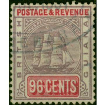 British Guiana 1889 96c Dull Purple & Carmine SG205 Fine Used Fiscal Cancel 