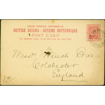 British Guiana 1891 3c Pre-Paid Postcard to England Fine & Attractive